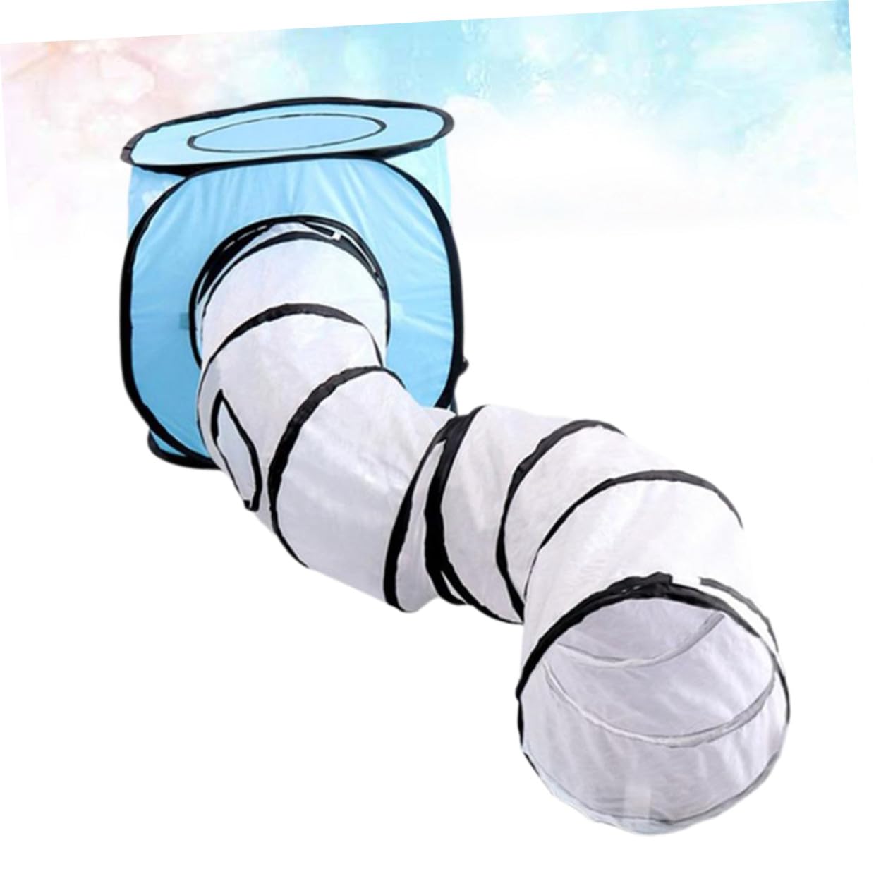 POPETPOP Tunnel Jouet Interactif Pliable de S Bleu pour Chats, Tissu Léger, Taille S, Jeu Intérieur, Adapté aux Chats Domestiques et Petits Félins