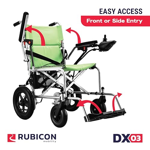 Rubicon DX03- Lightweight (Only 40lbs) Foldable Electric Wheelchair for Seniors - 12 mi Long Cruise Range with 500W Powerful Motor - Airline Approved with Detachable Battery (Model6)