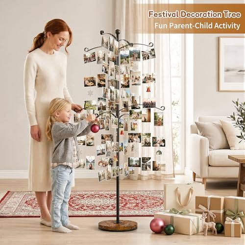 Emfogo Metal Picture Photo Display Tree , Collage Photo Frame for 4x6, 5x7 Picture Hanging & Gift Card Display, 90 Clips Holder for Collage Artworks Multi Pictures Organizer and Family Tree Picture Frame Home Decor (Black) by Emfogo - Image 5
