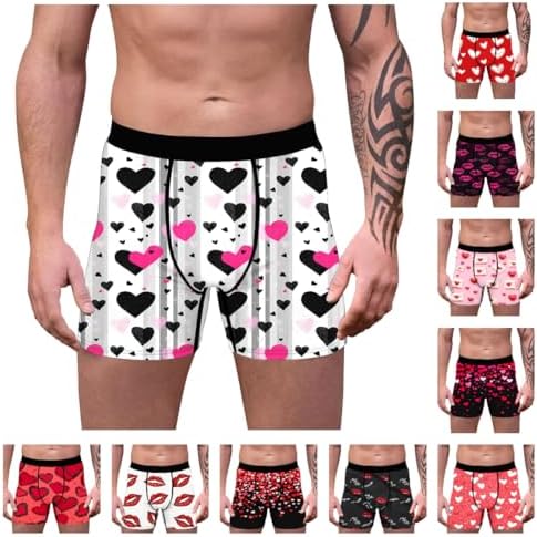 Mens Valentines Boxers Sexy Funny Novelty Printed Boxer Briefs Holiday Breathable Soft Heart Underwear Sleep Shorts