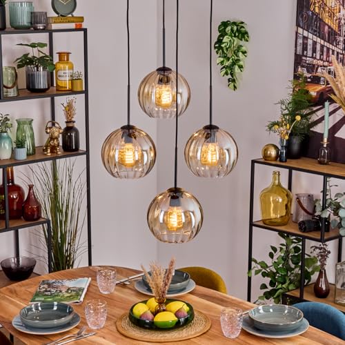 Koyoto suspension 4 lumières boule lumineuse ambre pour éclairer un grand salon