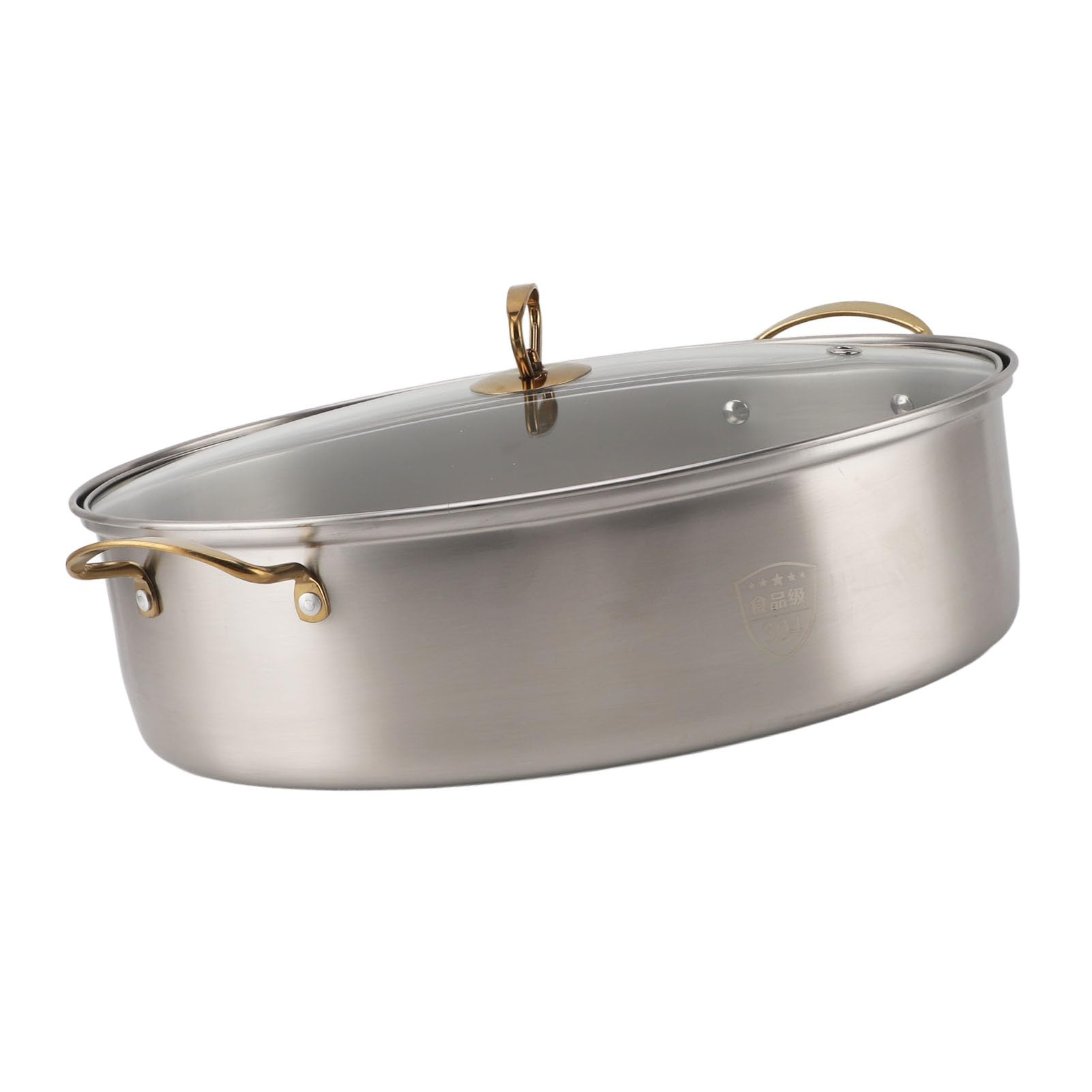 Emoshayoga Cuocitore per Pesce Ovale in Acciaio Inossidabile con Coperchio in Vetro e Griglia, Perfetto per Cuocere Al Vapore e Arrostire Frutti di Mare 38,7x11x17 Cm