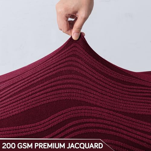 Image of HOKIPO Premium Knitting Jacquard 200GSM Stretchable Footstool Cover Ottoman Slipcover, 'Nestiva Series' Burgundy (AR-6236-BRGN)