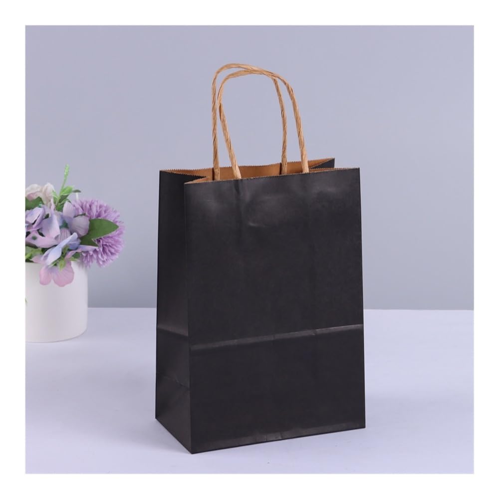 UYFRD 10 x Geschenktüten aus Kraftpapier mit Griffen, Einkaufstasche, Tragetasche, Basteltasche, Party, Weihnachtsbedarf (schwarz, 25 x 32 x 12 cm, 10 Stück)
