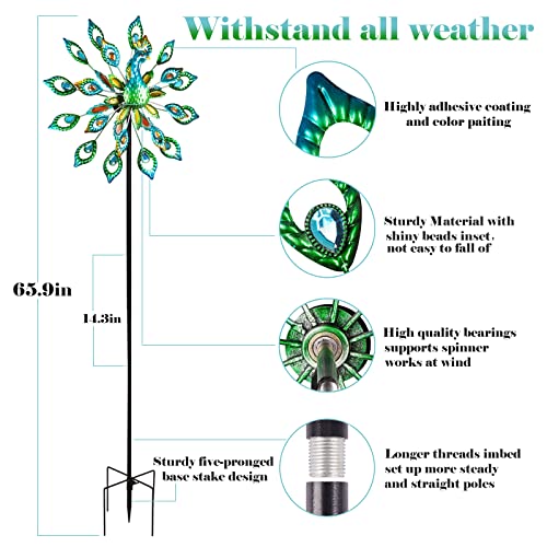 Peafowl Wind Spinners Outdoor Kinetic Wind Spinner Metal Wind Catcher Large Windmills Spinner Wind Sculpture Flower Wind Spinners Ornaments For Outdoor Yard Patio Lawn Garden Decorations #TOP2