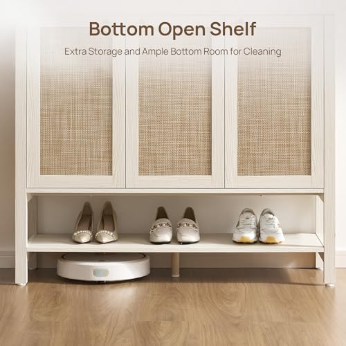 Image of SICOTAS Rattan Shoe Cabinet with Storage - 2 Pieces Large Boho Shoe Organizer with 3 Doors & Adjustable Shelves, Tall Farmhouse Shoe Rack Cabinet for Entryway, Hallway, Living Room (White)