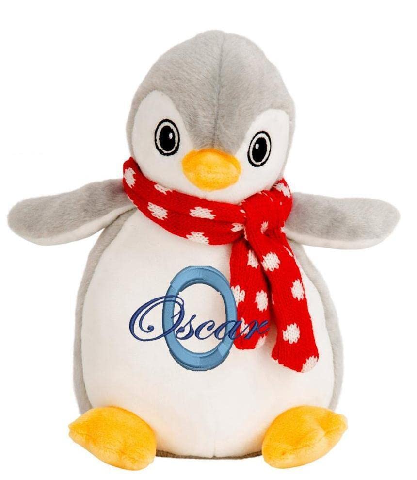 Personalised Teddy Bear and Animal Soft Plush Toys with Name & Initial, Customisable Baby Gift, Baby Boy, Baby Girl, Baby Shower Gift, Birthday Gift, Christening Gift (Penguin)