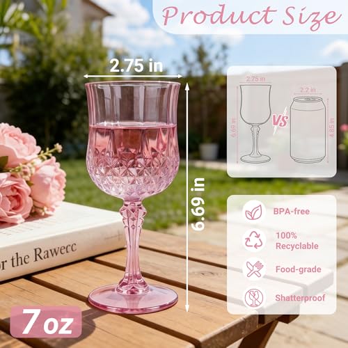 LEYIQU Plastic Wine Glasses, Plastic Goblets Vintage Style Cordial Unbreakable Drinking Glasses, Reusable Drinkware for Wedding Reception, Grand Event Party Supplies (48, Pink) by LEYIQU - Used condition - Image 2