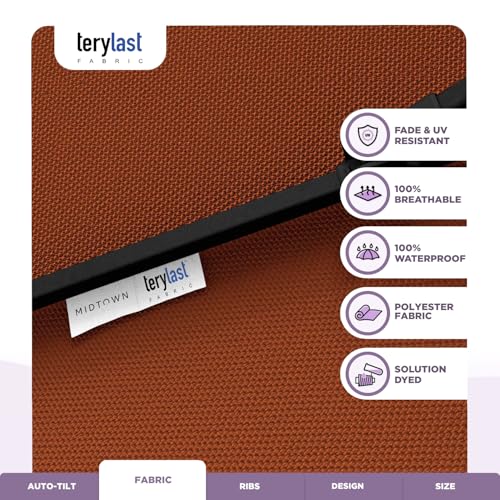 Image of Midtown Umbrellas - 10-Year-No-Fade 9 Ft Patio Umbrella with Terylast Fabric, Auto-Tilt Aluminum Frame and 8 Reinforced Ribs for Deck, Pool, Garden & Beach - Dark Orange Canopy, Black Pole