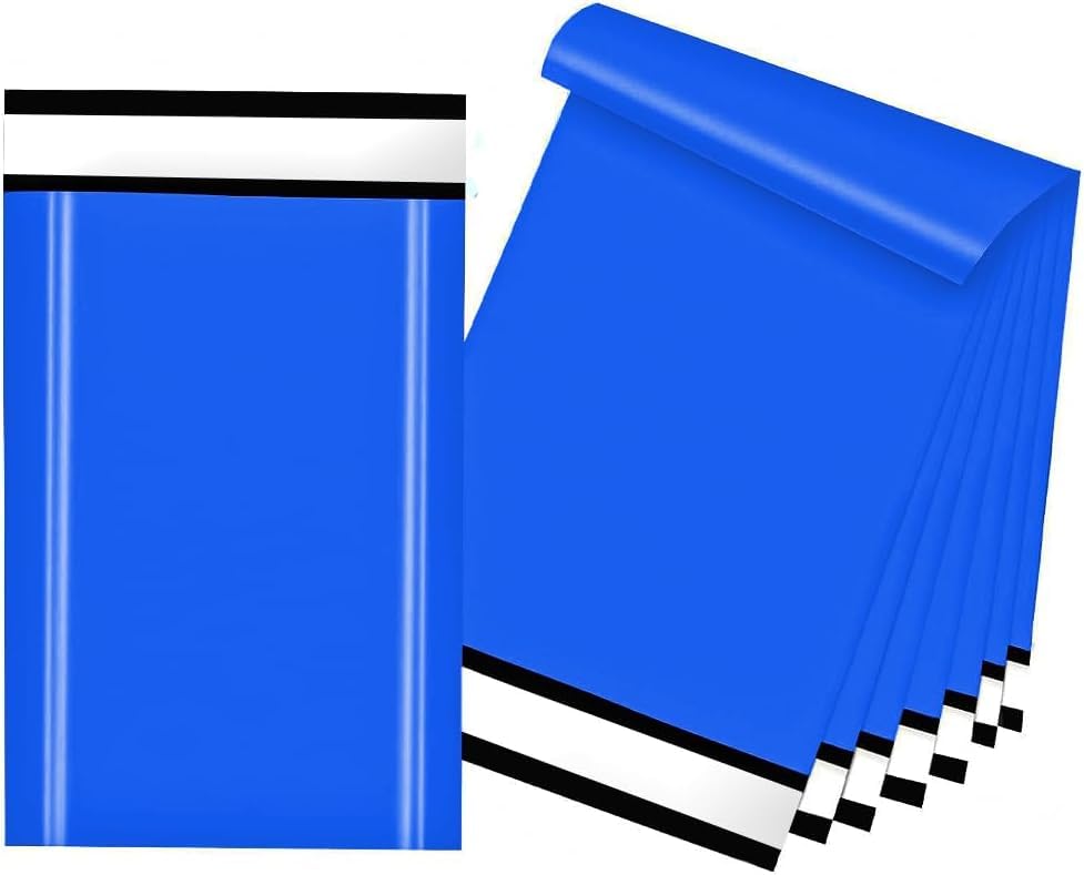 Tezraftaar® 100 x Polythene Mailing Bags 6" x 9" Blue Parcel Delivery Bags Self Seal Closure Lightweight & Tear Proof Postage Postal Mailers