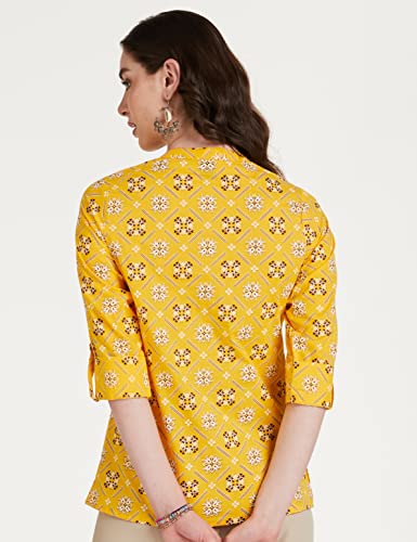 Image of Amazon Brand - Myx Women's Screen Print Straight Cotton Short Kurti (Available in Plus Sizes)