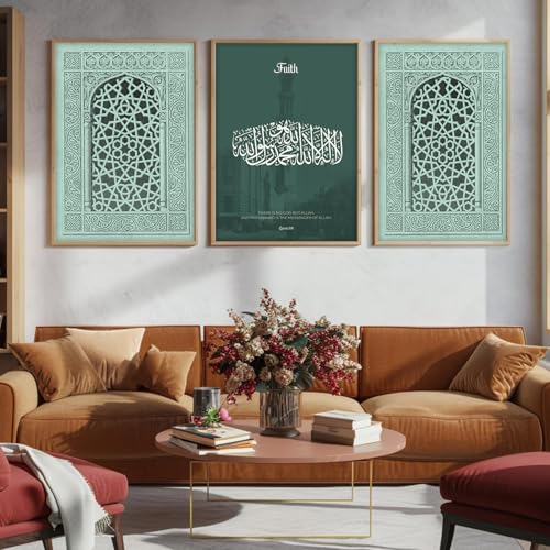 Image of ARTELLY Islamic Wall Painting for Wall Decoration, Living Room Bedroom Office Decor, Arabic Calligraphy Wall Poster Art Set of 3 (Art 5, 13 x 19 inch)