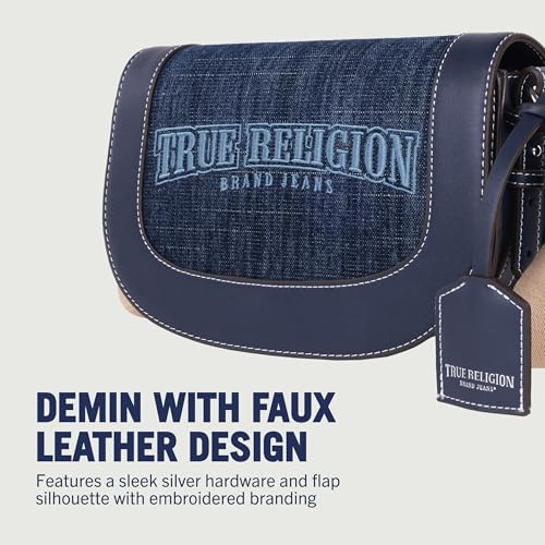 True Religion Saddle Bag, Women's Dark Denim Logo Shoulder Purse Handbag, Dark Denim3