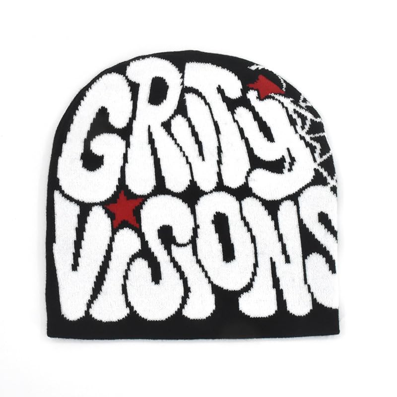 Image of yolrdiw 4 Pieces Y2k Beanie Letter Graphics Knitted Hat Winter Warm Skull Cap for Women Men