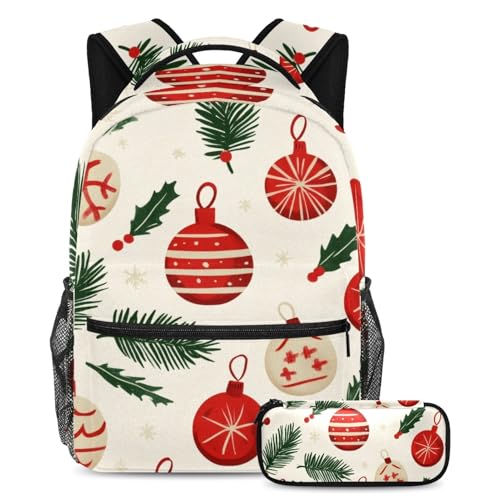 Lot de 2 sacs à dos scolaires avec trousse à crayons Noël pour étudiants