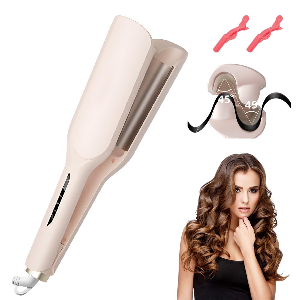Ferro ondulato per capelli, ferro arricciacapelli da 32 mm, arricciacapelli a forma di V per tutti i tipi di capelli (rosa)