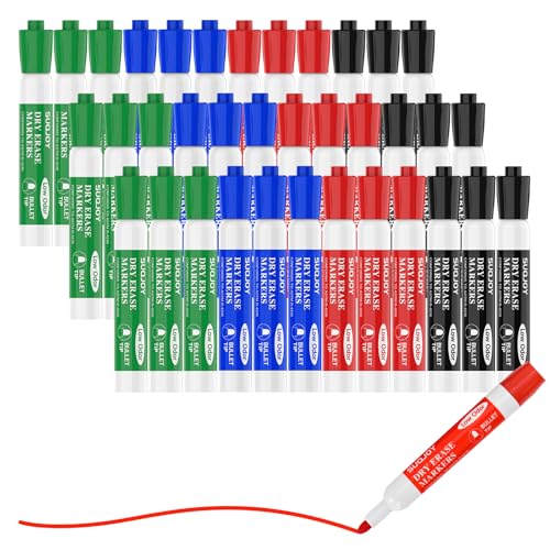 SUQJOY Dry Erase Markers, 36 Pack Bold Bullet Tip Whiteboard Markers, 9 Black, 9 Blue, 9 Red and 9 Green, Low Odor Bulk Markers for Classroom, Teachers and Office - Image 4