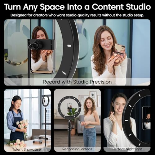 Image of Sounce 12 Inch Professional LED Ring Light with 7 Feet Tripod Stand | 3 Temperature Modes & Dimmable Brightness | Compatible with Mobile & Camera | for Photo Shoot, Video Shoot & Makeup