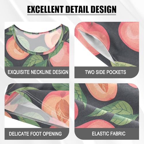 ALAZA Peach Fruit Green Leaves Pajamas Short Sleeve 2 Piece Sleepwear Top and Bottom Pajama Set Unisex4