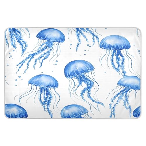 BOESI Watercolor Blue Jellyfish Waterproof Pads for Bedwetting and Incontinence, Reusable Pads, Reusable Diaper Pads for Bed, Sofa, Travel