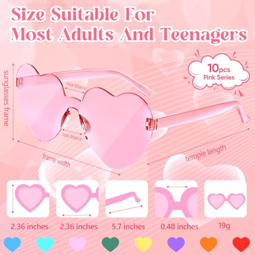NACHLYNN 10 Pairs Heart Sunglasses Women Rimless Heart Shaped Sunglasses Candy Color Glasses for Costumes Cosplay (Pink Series)2