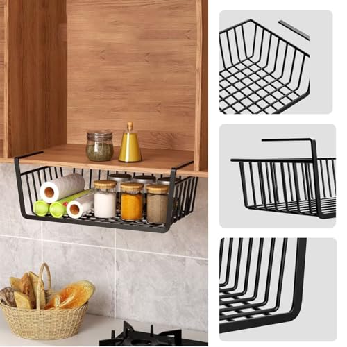 Cesta colgante organizadora de almacenamiento – Cestas de metal para debajo del gabinete para cocina, baño, despensa, paquete de 2, diseño multiusos