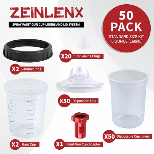 Image of Disposable Paint Gun Cups for Spray Gun, 6oz(160ML) 50 Liners Kit | 50 Pack Disposable Liners and Lids For HVLP & LVLP Automotive Spray Gun, Car Painting, and Furniture