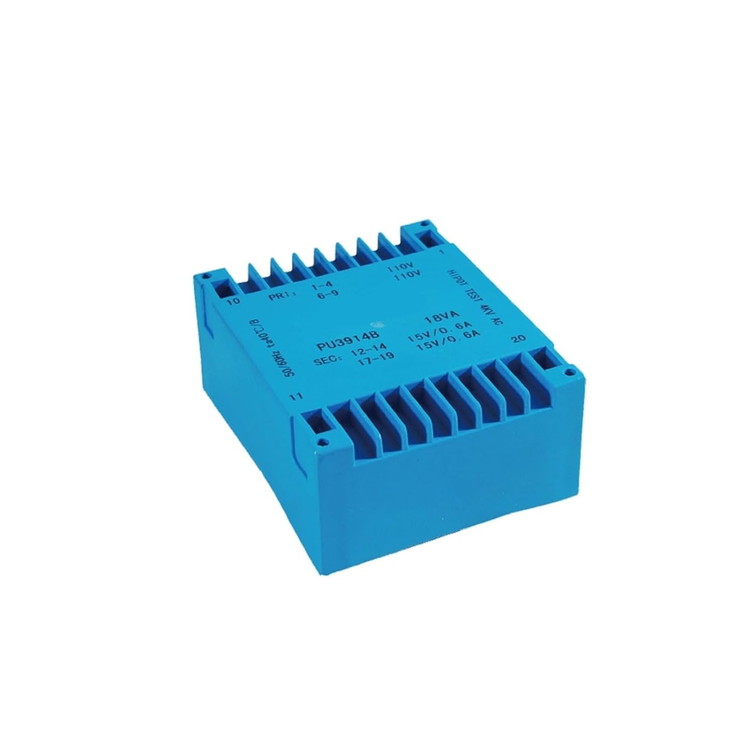 PU3914B 18VA 110V×2/115V×2 6V×2/7.5V×2/9V×2/12V×2/15V×2/18V×2/24V×2 PCB Encapsulated Flat Type Isolation Transformer 1Pcs(18VA 110Vx2 18Vx2)