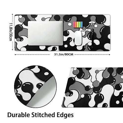 Image of Black White Grey Mouse Pad XL Anime Cool Geometric Japanese Extended Desk Mat 80X30cm Non-Slip Rubber Base Stitched Edge Large Mousepad for Desk Gaming Laptop Desktop,31.5x11.8 Inch