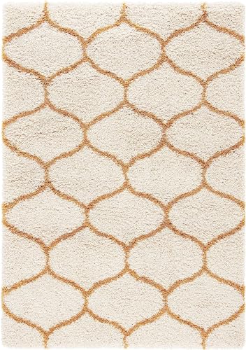 Image of Carpet for Hallway, Kitchen, and Modern Interiors, Cozy Shag Runner for Living Room, Entryway & Office Decor Size 4x6 feet Ivory Gold