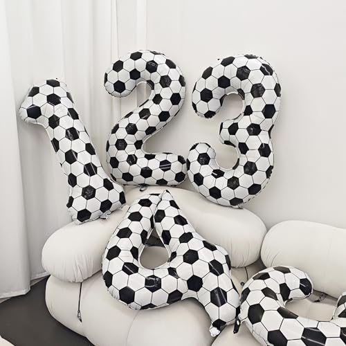 Image of Black White Soccer Number 7 Balloon 7nd Birthday Decoration 40in 7 Balloon | Helium Foil Mylar Balloon World Cup Football Sports Theme Favors for Birthday Party Anniversary Decorations Supplies