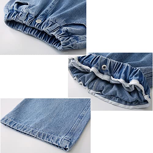 4-14 yrs Kids Girls Cargo Jeans Ripped Distressed Denim Pants Elastic Waist Baggy Trousers3