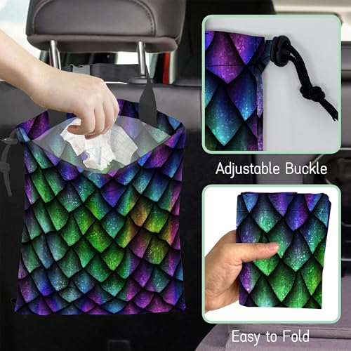 Image of Dragon Scales Car Trash Bag,Hanging Drawstring Car Garbage Bag,Waterproof Canvas Car Back Seat Organizer with Adjustable Buckle,for Vehicles,SUVs,Camping,Road Trips