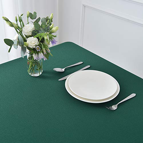 Image of maxmill Rectangle Textured Tablecloth Waterproof Spillproof Wrinkle Free Table Cloth, Kitchen Dining Tabletop Decoration, Fabric Table Cover for Outdoor and Indoor Use, 52 x 70 Inch, Hunter Green