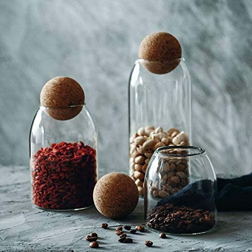 Moladri 800Ml/27Oz Clear Glass Storage Cute Canister Holder Ball Wood Cork Top, Modern Decorative Cylinder Container Jar With Round Lid For Coffee, Spice, Candy, Salt, Cookie Cool Terrarium Bottle #TOP4