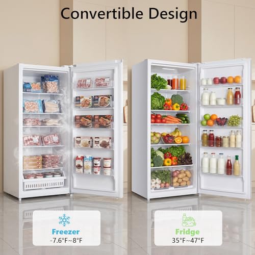 Image of Electactic 21.2 Cu. Ft. Upright Freezer, Large Capacity Stand Up Freezer /Convertible Refrigerator, Reversible Door, LED Display, Door Alarm for Home, Basement, Kitchen Commercial, White