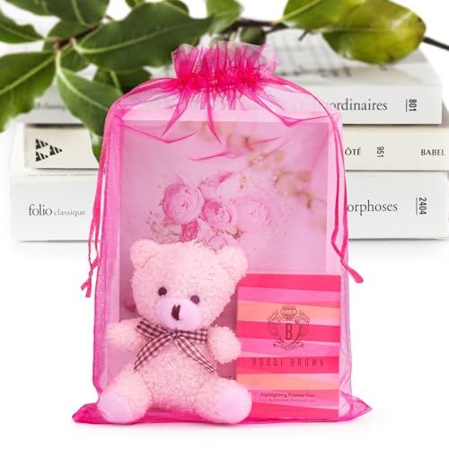 ANZNKU 100 Pcs Large Organza Bags 8x12, Small Mesh Gift Bag Drawstring Bulk