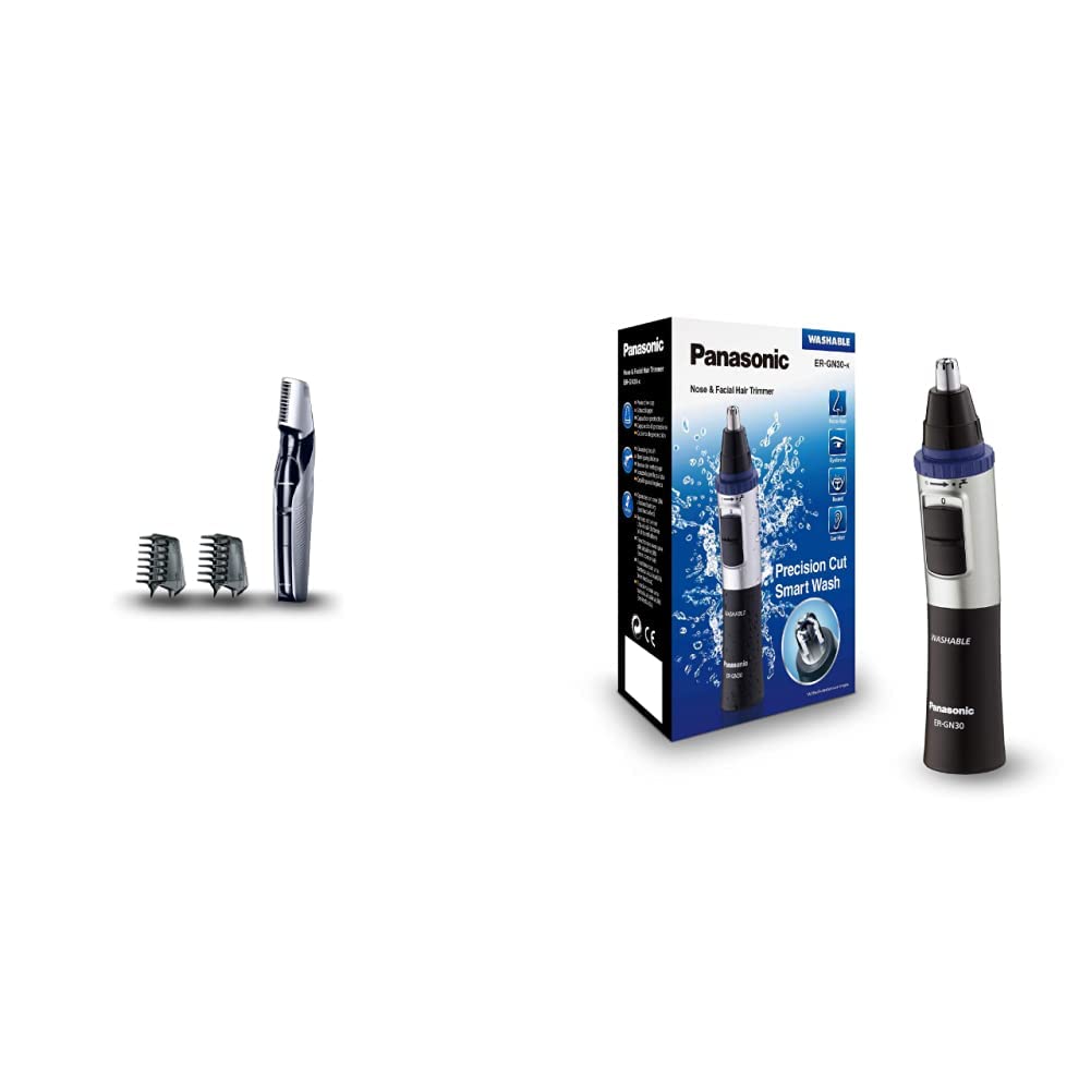 Panasonic Body-Trimmer ER-GK60 mit 3 Aufsätzen, Elektro-Rasierer für Herren, hautschonende Nass- und Trockenrasur & Nasen/Ohrhaarschneider ER-GN-30K mit Batteriebetrieb