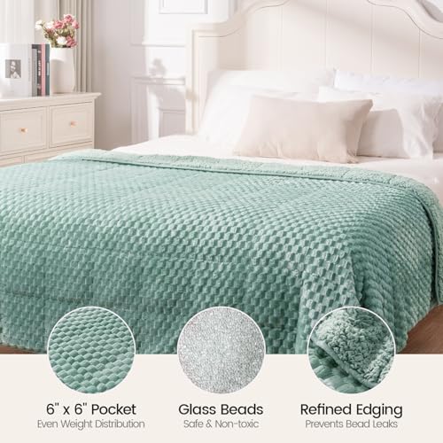 Image of Super Fuzzy Soft Fleece Sherpa Weighted Blanket 20 lbs for Adults, 3D Imitation Turtle Shell Luxury Weighted Throw for Better Sleep, Dual Sided Cozy Heavy Blankets for Couch Bed, Sage Green, 60 inch x 80 inch
