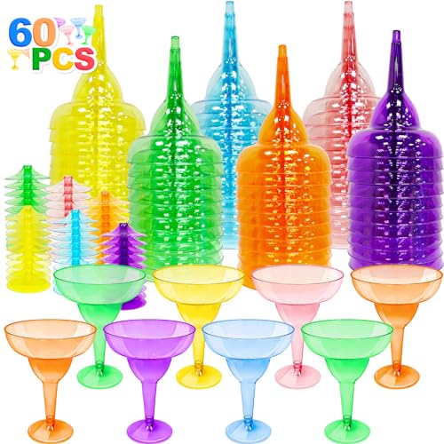 TURNMEON 60 Pack Multicolor Plastic Margarita Glasses 12 oz Disposable Cocktail Cups for Cinco De Mayo Decorations Fiesta Party Decorations Fun Taco Tuesday Mexican Themed Party Supplies by TURNMEON - Used condition - US$30.25