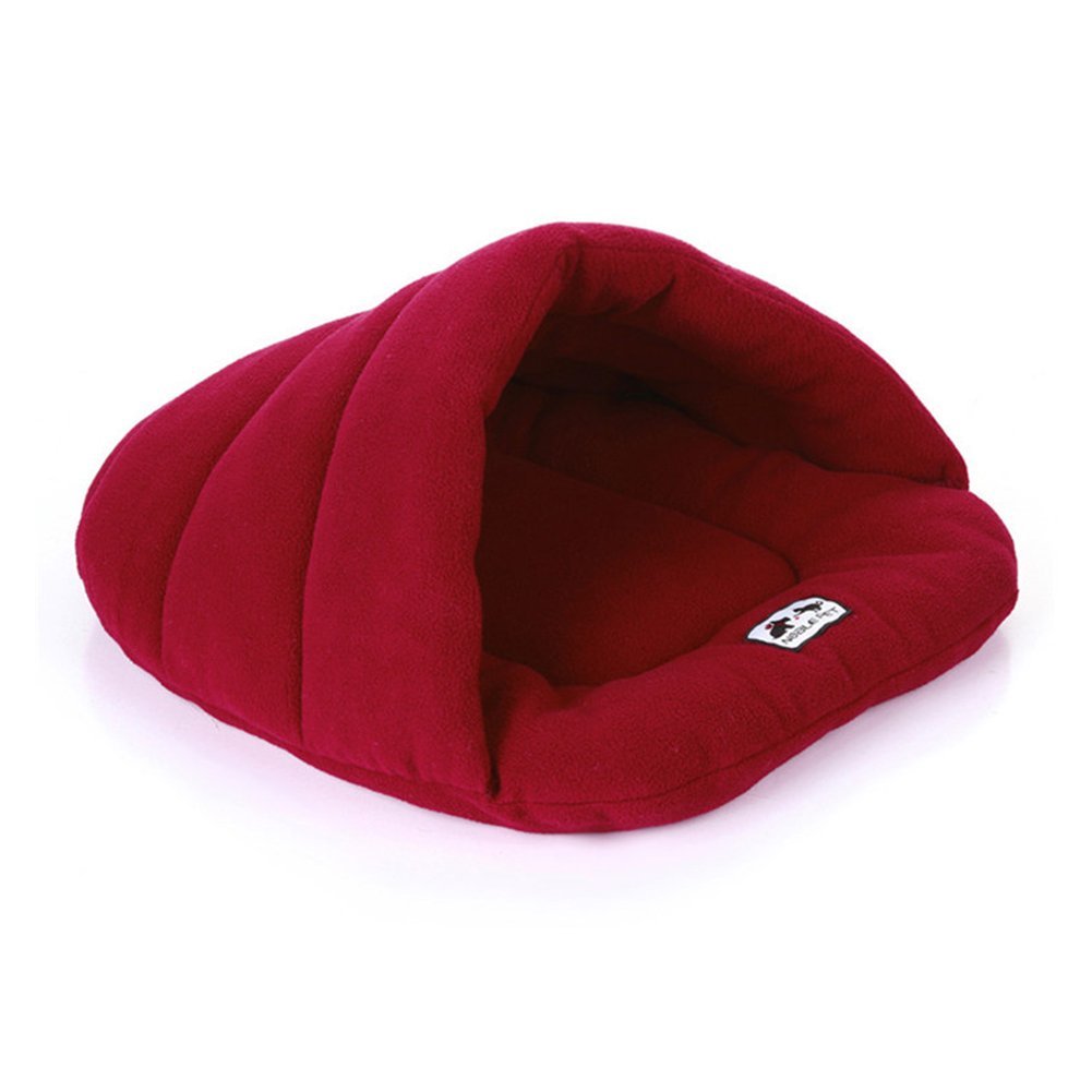 Red Fleece Pet Cave Nest Bed Cushion for Cats And Dogs Soft Warm Basket House Bag Mat Puppy Pad Roof Large