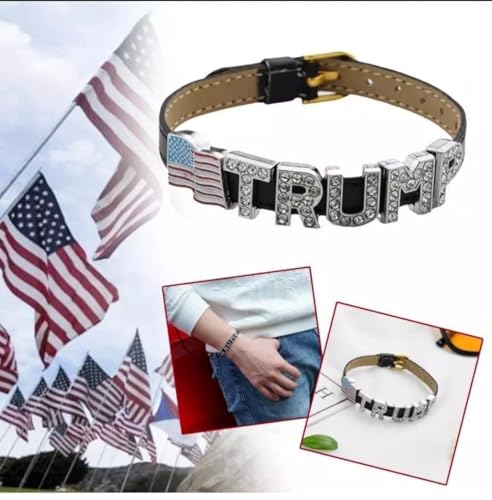 CLGIFT Leather Charm Bracelet - 8mm Silver Rhinestone Slide Letters for Jewelry/Crafting/Wristbands/DIY Jewelry (Donald Trump 2020 Presidential Supporter)2