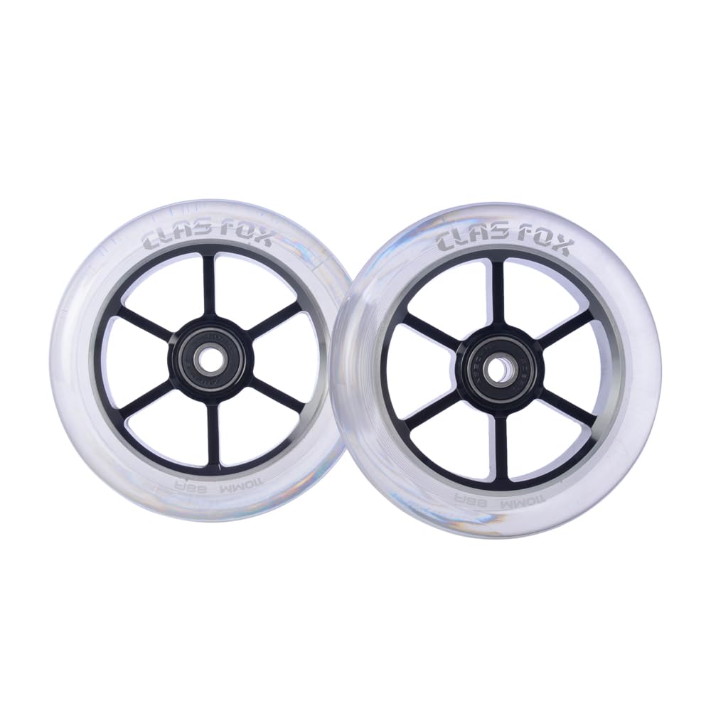 CLAS FOX 110mm One Pair Pro Stunt Scooter Wheels with ABEC-9 Bearings CNC Metal Core (2pcs)(Clear-Black)