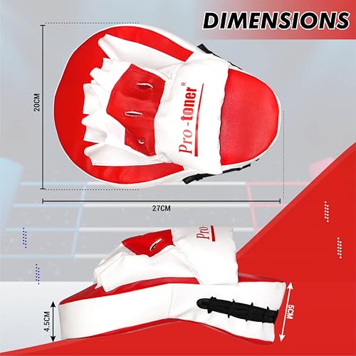 Image of Pro-Toner Boxing Focus Pads, Curved Maya Hide Leather, Hook and Jab Target Hand Pads, Black and White (Red)