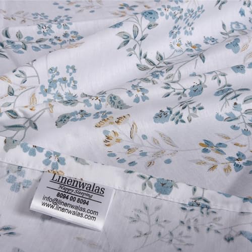 Image of LINENWALAS 100% Cotton Elastic Fitted Bed Sheet for Single Size Bed | Fits 6-12 Inch Mattress | Soft, Breathable, Oeko-TEX Certified Premium Bedsheet with 1 Pillow Cover (36x78 Inches, Skylet Breeze)