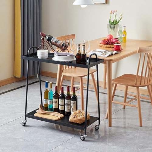 Vengarus Bar Cart, Serving Cart for Home, Kitchen Cart, Drink Cart, Mobile Kitchen Shelf with Wine Rack and Glass Holder, Rolling Beverage Cart,Black