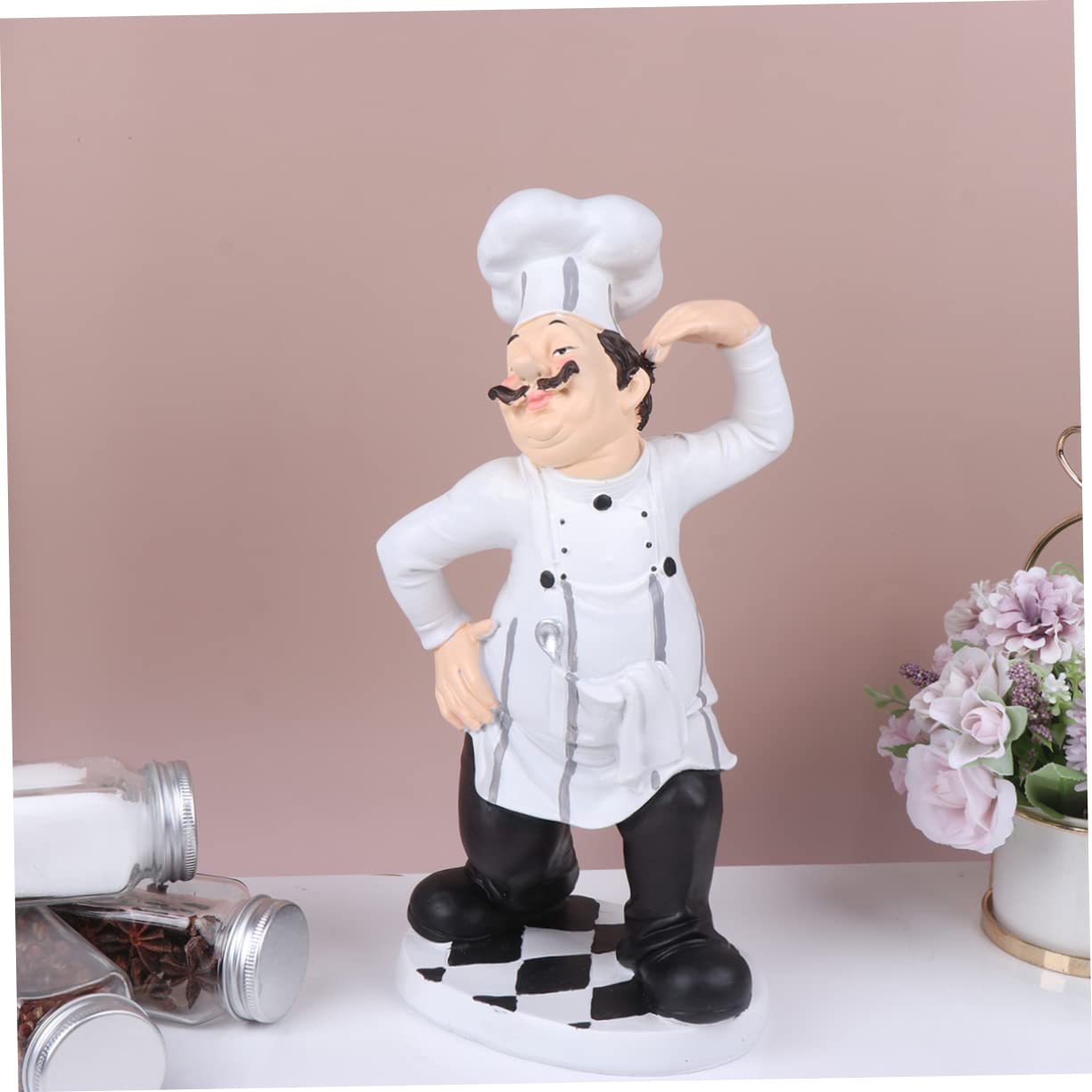 Chef Ornamento da Tavolo Raffinato in Resina Statuetta Bianco Stile Europeo Decorazione Stabile e Portatile per Casa, Pasticceria e Caffetteria