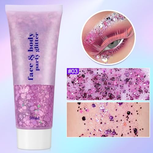 Sularpek 3 Pcs Face Glitter, 50ml Hair Glitter Gel, Sequins Shimmer Liquid Eyeshadow - Image 4
