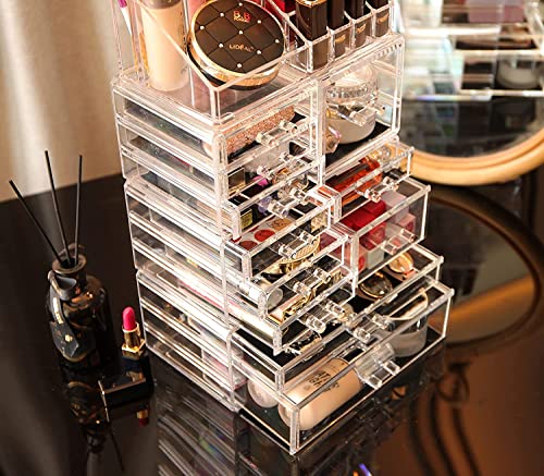 Cq Acrylic Makeup Organizer Skin Care Large Clear Cosmetic Display Cases Stackable Storage Box With 11 Drawers For Vanity,Set Of 4 #TOP4