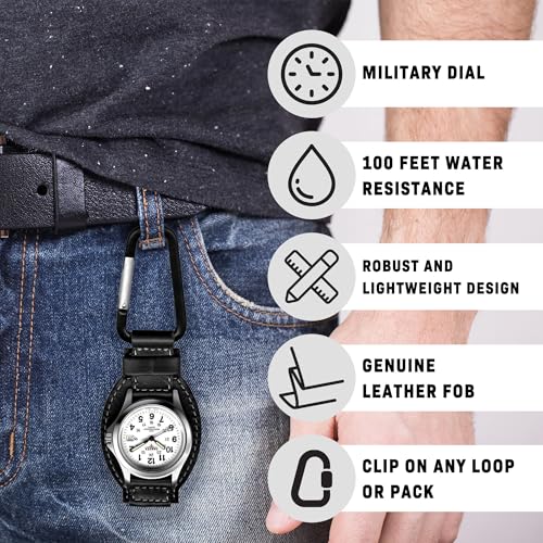 Image of Dakota Leather Clip Watch, Military Dial, Waterproof